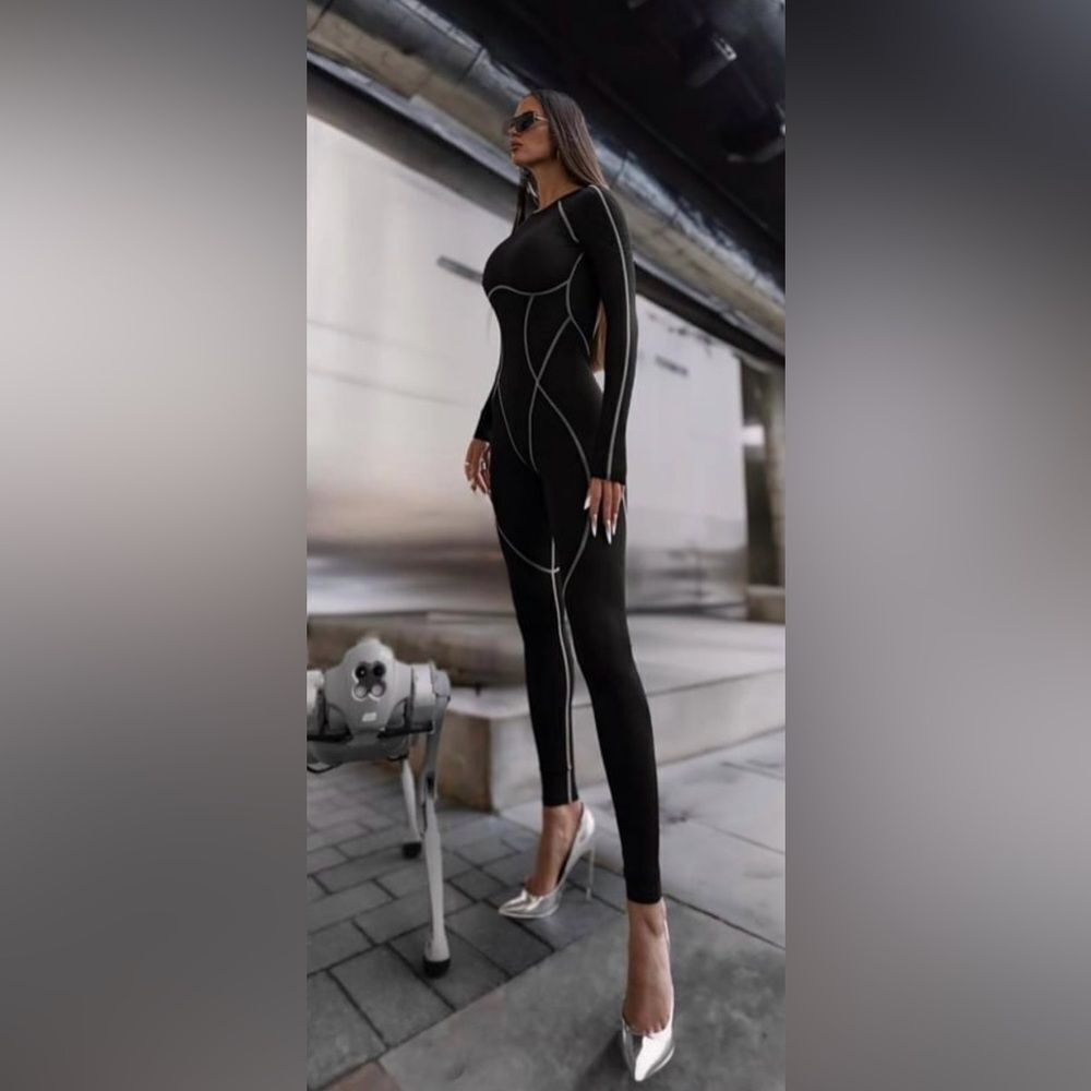 So Real Black Jumpsuit with glow in the dark white Accents. M